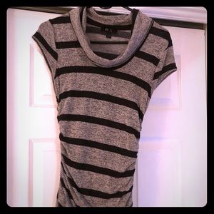 Black and grey cowl neck short sleeve shirt